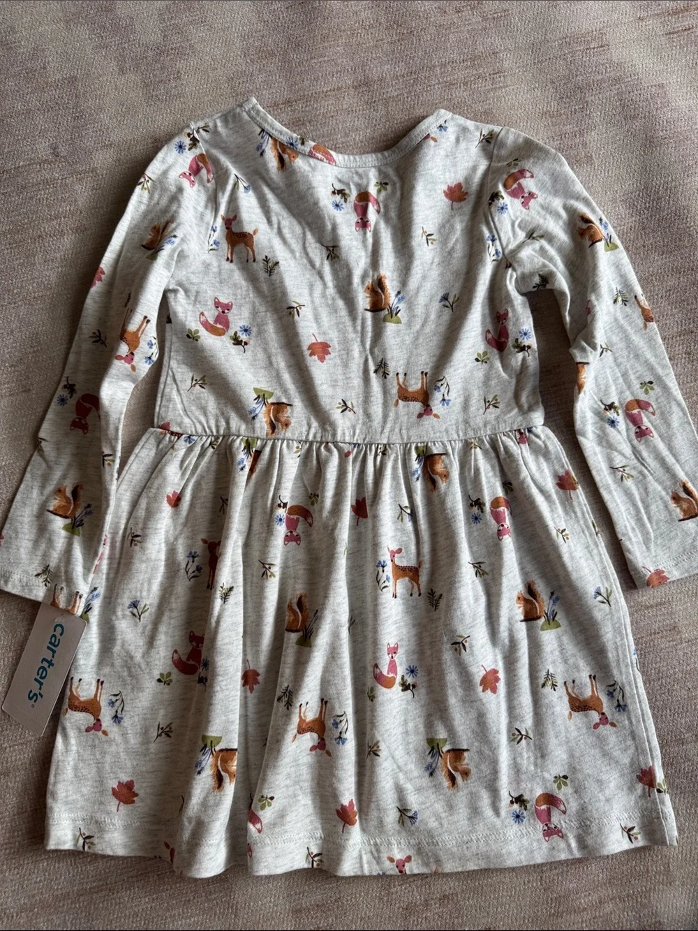 Carter's Woodland Animals Floral Print Cotton Fall Jersey Dress NWT Size 2T